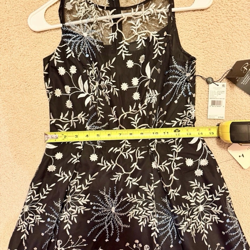Adrianna Papell Women Black Blue Embroidered Lace Fit Flare Midi Dress Size 0 - Picture 8 of 16
